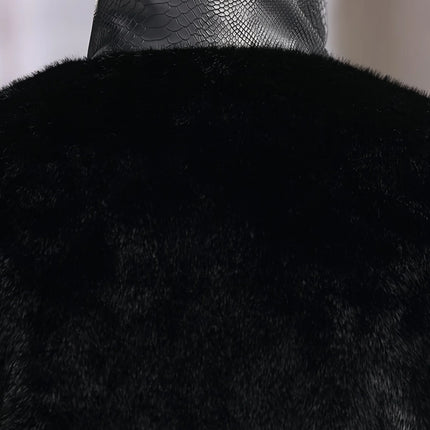 Winter Stand-Up Collar Men's Fashionable Casual Warm Faux Mink Fur Spliced Pu Leather Jacket