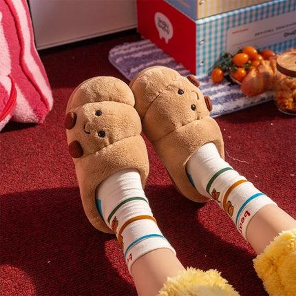 ZUOFU Unisex Cute Croissant Plush Slippers Autumn Winter Non-Slip TRP Fluffy Indoor Cotton Slippers Open & Closed Back Available