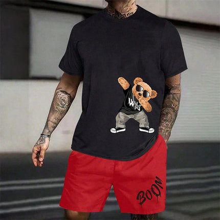 2024 Fun Bear Harajuku T-shirt da uomo estiva allentata quotidiana coppia vestito da strada all'aperto pantaloncini a maniche corte due pezzi abito estivo da uomo platinumshop