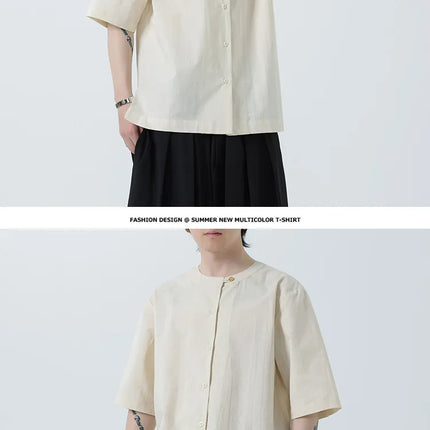 Camicie in Lino Stile Cinese per Uomo, Top Retrò Comodo Stile Tang, Camicie a Maniche Corte Tinta Unita per Kung Fu e Tai Chi