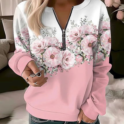 Women's Hoodies Women Fashion Floral Hoodies Flower Painting Sweatshirt Zip Up Hoodie Oversized Sudaderas Harajuku Coats Elegant