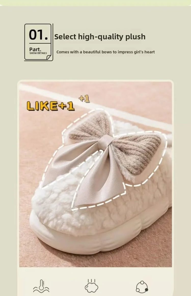 Winter Cute Butterfly Cotton Slippers for Women Non Slip Thick Sole Fluffy Indoor House Shoes Warm Maternity Home Footwear