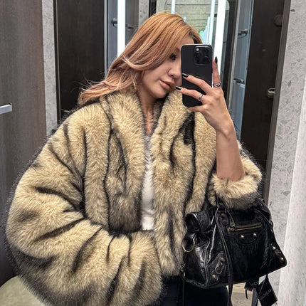 ZADORIN Oversized Fluffy Brown Faux Fur Coat Woman Clothes Winter Lapel Long Sleeve Short Fur Jackets for Woman Tops Outerwears