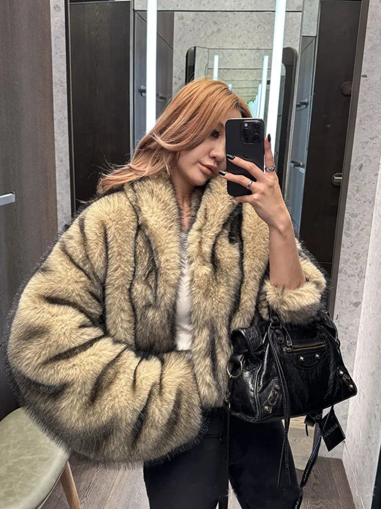 ZADORIN Oversized Fluffy Brown Faux Fur Coat Woman Clothes Winter Lapel Long Sleeve Short Fur Jackets for Woman Tops Outerwears