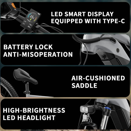 DUOTTS E29 E-bike con Motore 250W, Batteria al Litio 48V 13.5Ah, Bicicletta Elettrica con Pneumatici Fat da 27.5 Pollici, Velocità Fuoristrada 25 km/h