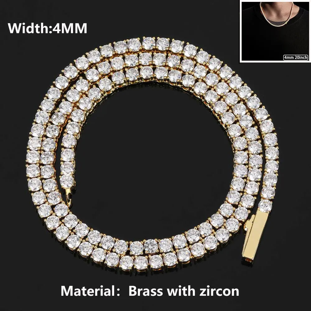 Gioielli Hip Hop Cubic Zirconia ghiacciata Catena da tennis ghiacciata Collana bling placcata oro 18 carati per le donne Logo laser personalizzato gratuito