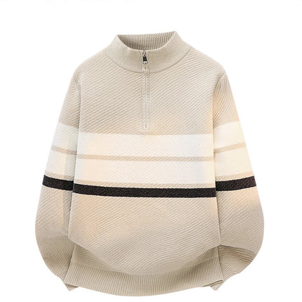 High Quality Fashionable and Simple Half Zipper stripe Sweater Men's Autumn and Winter Knitted Sweater Casual Pullover Top
