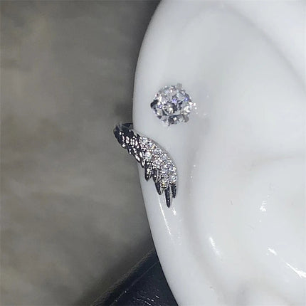 1pcs Silver Color Wing 316L Stainless Steel Ear Bone Nail for Women New Fashion Full of Rhinestone Earrings Accessories for Ear PlatiNum
