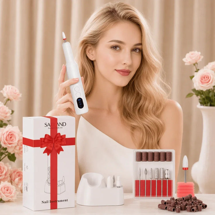 Rechargeable Electric Nail Drill Machine, Professional Nail File Kit with 11pcs Nail Drill Bits, Sanding Bands, 3 Speed Settings for Manicure & Pedicure, White