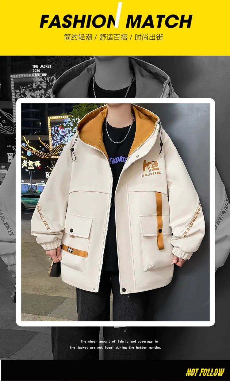 High Quality Men's Casual Hooded Jackets 2026 Spring Autumn Outdoor Coat Youth Streetwear Plus Size M-4XL Top Windproof Clothing