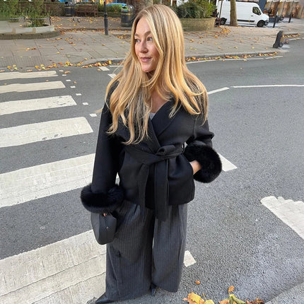 TARUXY Fox Fur Woolen Long Coats Women's Office Lady Removable Elegant Coat Double-sided Wool Overcoat 2025 New Cardigan Jacket