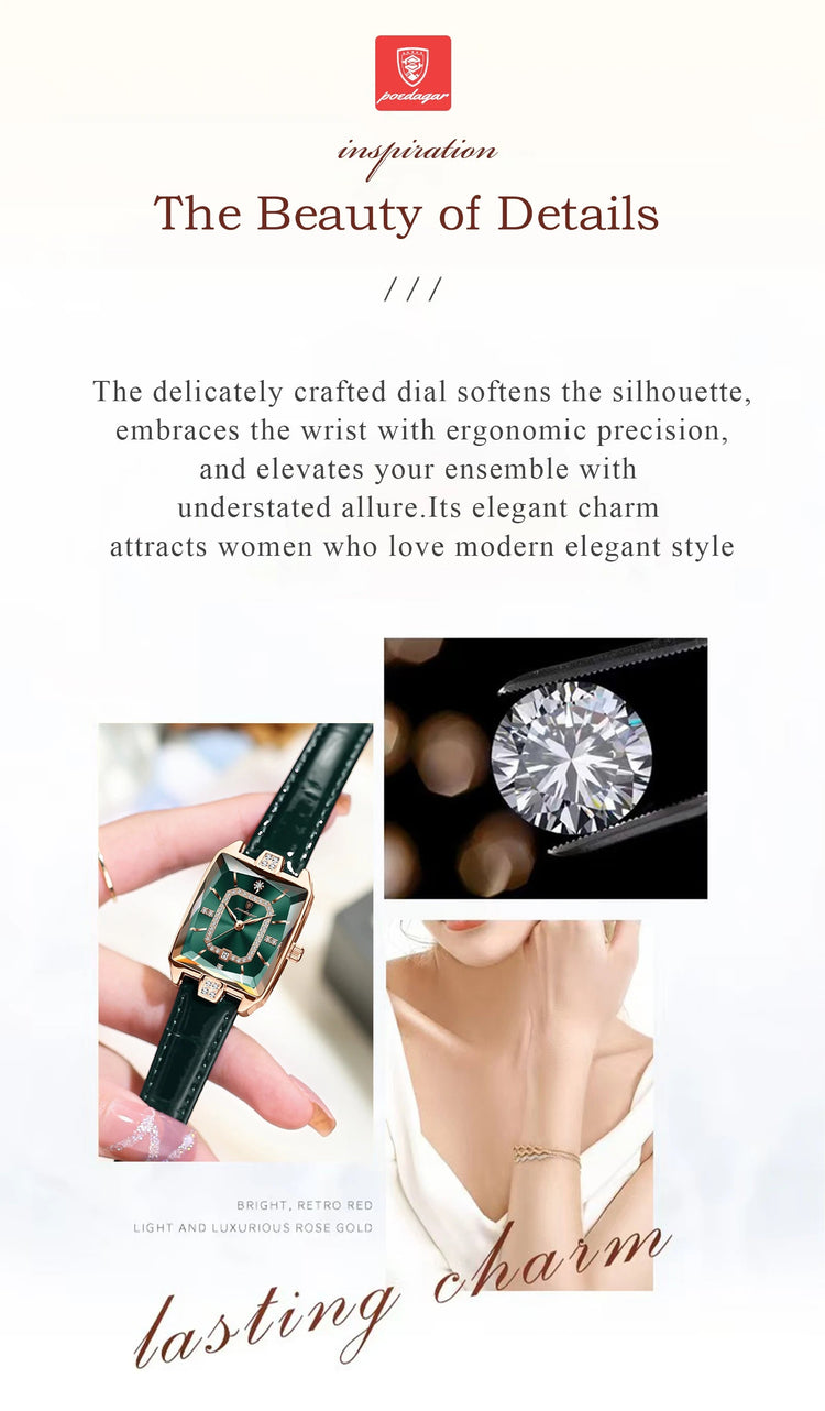 POEDAGAR Rettangolo Orologi da donna di lusso Impermeabile Data Orologio da donna in pelle Elegante orologio da polso da donna al quarzo moda Reloj regalo platinumshop