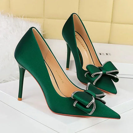 BIGTREE New Fashion Women Dress Shoes 10cm tacchi alti Shallow Toe Crystal Butterfly Knots Lady Red Silk Shoes taglia 34-40