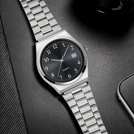 LUCKY FOX - Orologio da polso elegante e minimalista in acciaio inossidabile con quadrante nero - Cronometraggio preciso per tutti i giorni platinumshop