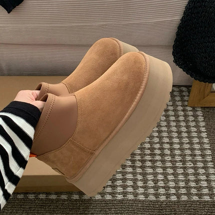 2026 New Winter Warm Wool Dipu Platform Thick Sole Height Increase Genuine Leather And Fur Snow Boots For Women