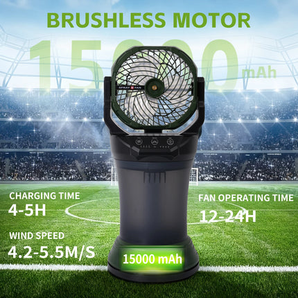 Ventilatore Nebulizzatore da Campeggio Esterno ABS+PP 2000ml 15000mAh con Nano Spray, Torcia RGB e 4 Velocità, Rotazione a 90° °   Oscillazione Giallo/Verde Scuro