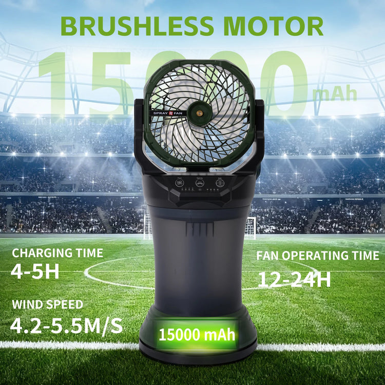 Ventilatore Nebulizzatore da Campeggio Esterno ABS+PP 2000ml 15000mAh con Nano Spray, Torcia RGB e 4 Velocità, Rotazione a 90° °   Oscillazione Giallo/Verde Scuro