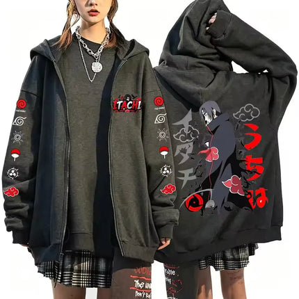 Naruto Uchiha Itachi New Japanese Anime Fashion Y2K Harajuku Men's Trendy Casual Sportswear Men's Couple Style Zip-Up Coat