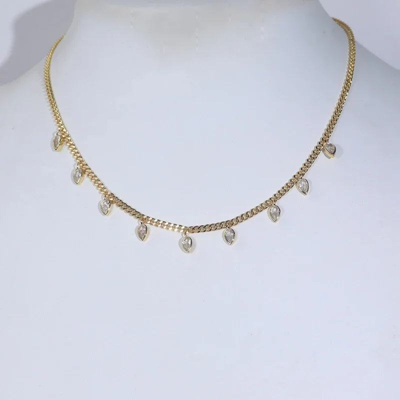 5A Goccia Cubic Zirconia CZ Collana a spina di pesce per le donne Catena color oro Girocollo Gioielli di moda con maglie a catena a serpente geometrico