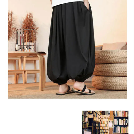 Pantaloni Estivi da Uomo in Seta Ghiaccio Sottile Traspirante, Pantaloni alla Moda a Lanterna, Casual, Comodi, a Gamba Larga, Taglie Forti fino alla 8XL