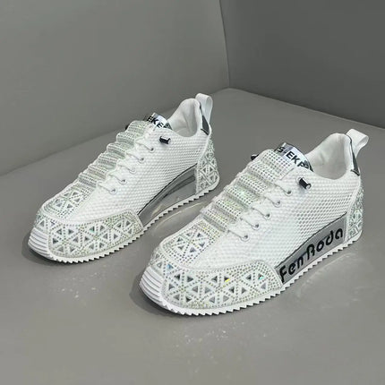 Sneakers Casual Men Designer Punk Bling Board Shoes Fashion Leather Mesh Breathable Increased Internal Flat Platform Sport Shoes