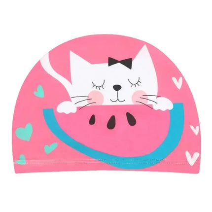 Kids Swim Cap Stretchy Fabric Cute Cartoon Long Hair Adorable Children Protect Ears Pool Hat for Boys and Girls