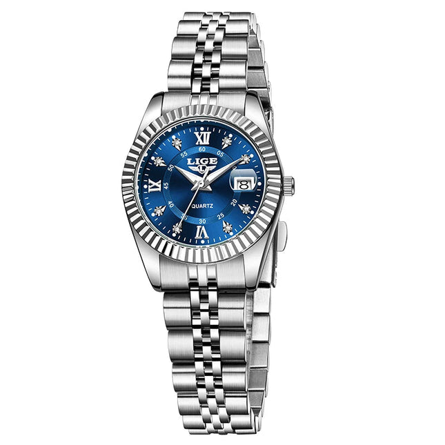 Orologio da Polso LIGE di Lusso con Strass per Donna, Cinturino in Acciaio Inossidabile, Movimento al Quarzo, Regalo, Reloj Mujer platinumshop
