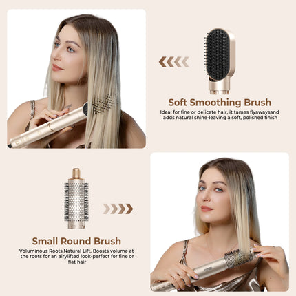 UKLISS 643 Champagne Color 8-in-1 Hot Air Styler Set, Detachable Multi Functional Hair Styling Tool, Hair Dryer, Curling Wand, Straightening Brush & Flat Iron All in One, Foldable Rotatable Auto Curler for Quick Drying, Smoot
