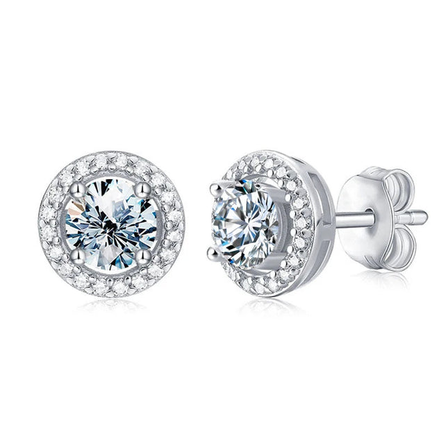 DW Certified Moissanite Diamond Stud Earrings for Women 925 Sterling Silver Round Halo Earrings Luxury Wedding Fine Jewelry PlatiNum