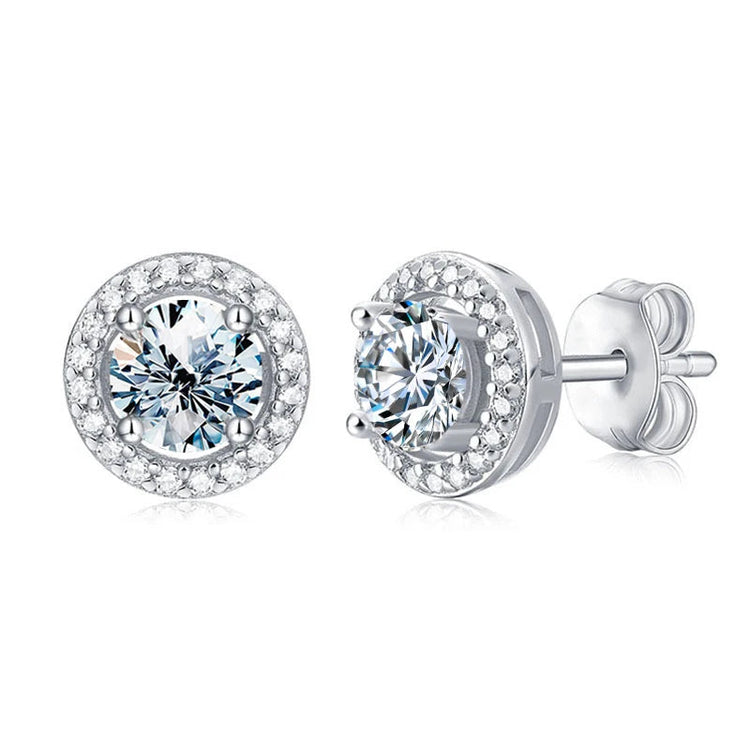 DW Certified Moissanite Diamond Stud Earrings for Women 925 Sterling Silver Round Halo Earrings Luxury Wedding Fine Jewelry PlatiNum