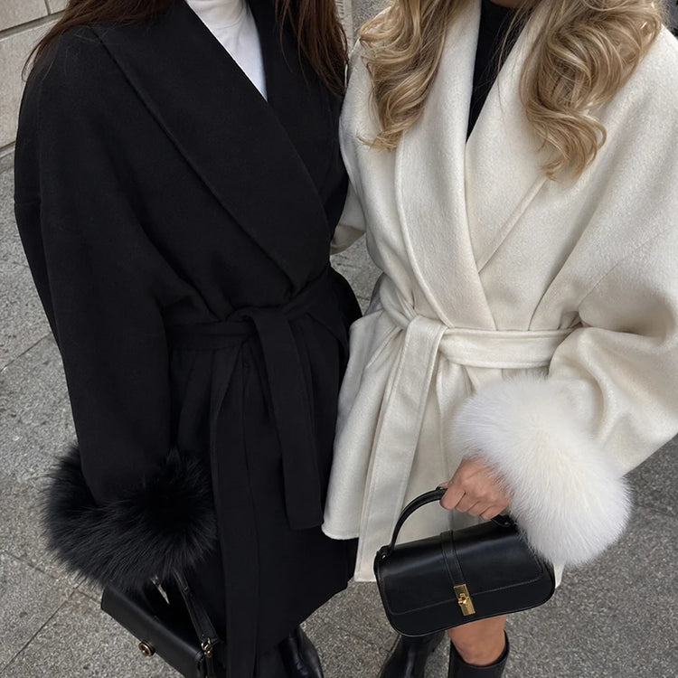 TARUXY Fox Fur Woolen Coats Women's Short Coat Office Lady Removable Elegant Double-sided Wool Overcoat 2025 New Cardigan Jacket