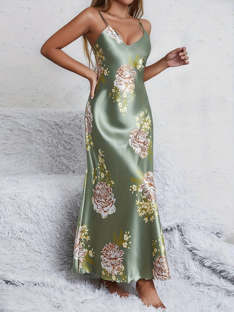 Elegante sexy scollo a V stampa floreale comfort setoso liscio donna slip camicie da notte abiti da notte per l'estate pigiama pigiameria pjs