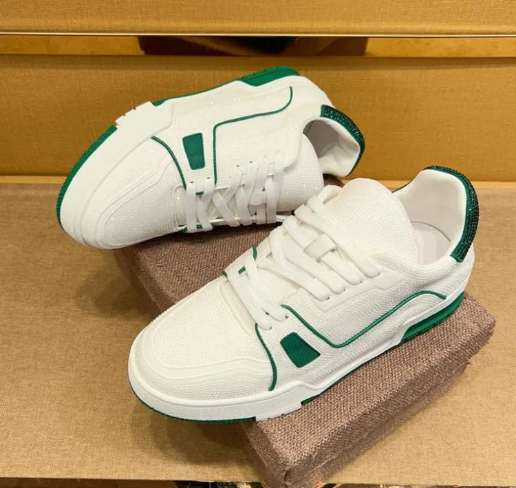 Men Diamonds Crystal Patchwork Suede Genuine Leather Shoes Lace Up Round Toe Thick Bottom Casual Shoes Height Increase Platform