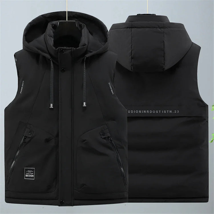 Autumn Winter Thick Vest Men Plus Size 8XL Cargo Vests Patchwork Sleeveless Jacket Fashion Casual Hooded Vest Male