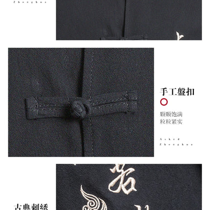 Camicie a maniche lunghe da uomo Ricamo tradizionale in cotone e lino Casual Tang Suit Cardigan da uomo Camicette Kung Fu retrò stile cinese da uomo