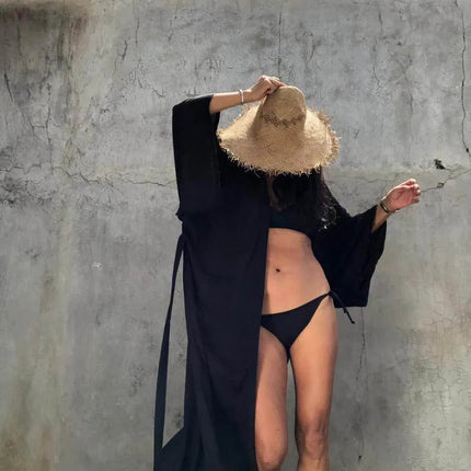 Solid Beach Cover Up Women Self Belted Wrap Kimono Dress Costume da bagno 2025 New Robe Summer Beachwear Fornitura in fabbrica platinumshop