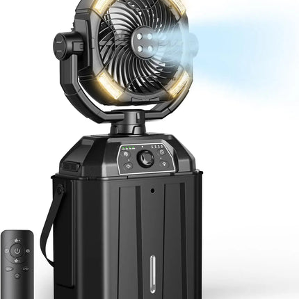 Ventilatore nebulizzatore portatile Ventilatore girevole automatico ricaricabile con batteria USB da 25000 mAh come Power Bank 4 Mist Cooler Secchio da 7 litri per esterni