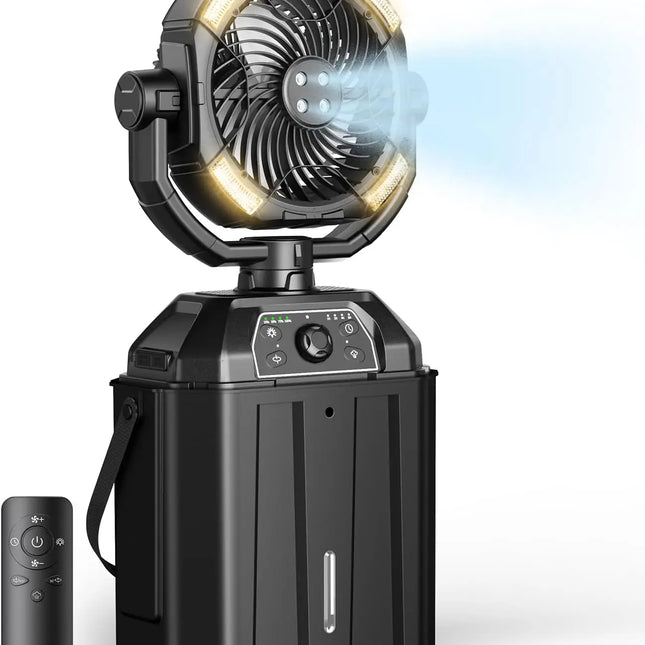 Ventilatore nebulizzatore portatile Ventilatore girevole automatico ricaricabile con batteria USB da 25000 mAh come Power Bank 4 Mist Cooler Secchio da 7 litri per esterni