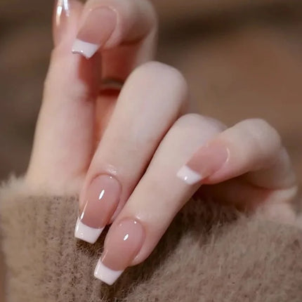 24pcs/set short square fake nails for women cute bride heart white french tips faux ongles y2k press on false nail supplies