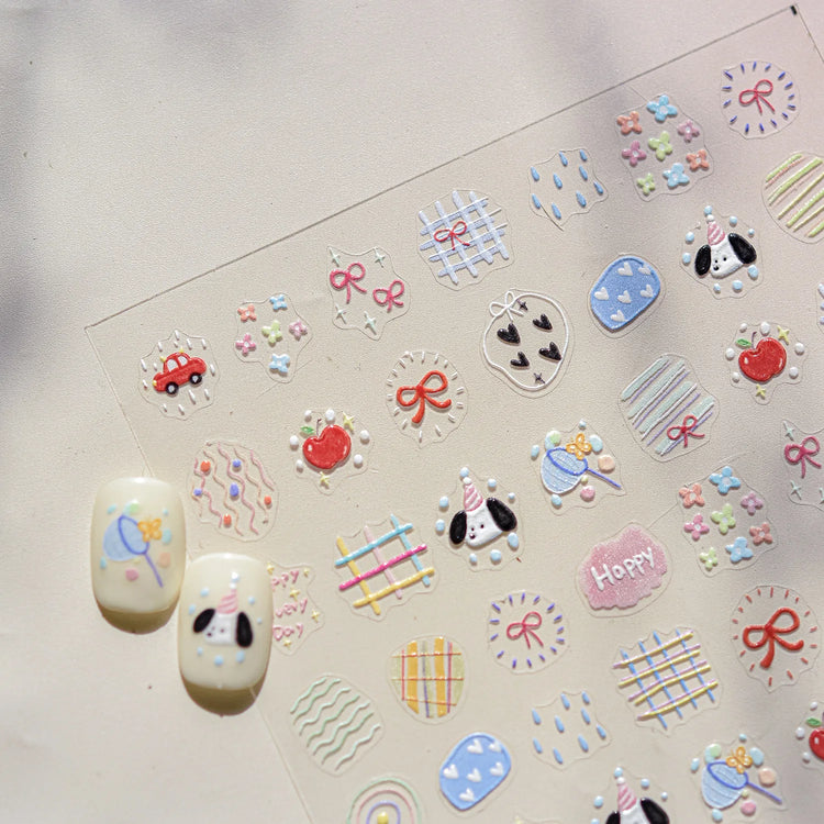 1Pcs 5D Graffiti Kitten Puppy Nail Art Sticker Lovely Lines Animal Cat Embossed Nail Slider Self-Adhesive Cat/Dog Manicure Decal