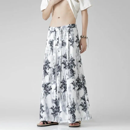 Pantaloncini da uomo casual larghi con stampa da spiaggia, in seta ghiaccio sottile, comodi, a gamba larga, stile Harajuku, streetwear