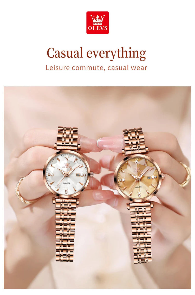 OLEVS 5536 Orologio da donna al quarzo con diamanti di marca di lusso Moda elegante orologio da donna impermeabile in oro rosa con bracciale Set Reloj Mujer platinumshop