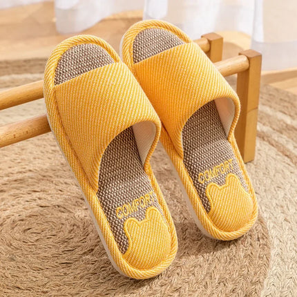 Pantofole in lino per la casa per coppie quattro stagioni Pantofole antiscivolo da pavimento per donna Uomo Camera da letto interna Infradito a punta aperta in lino quattro stagioni