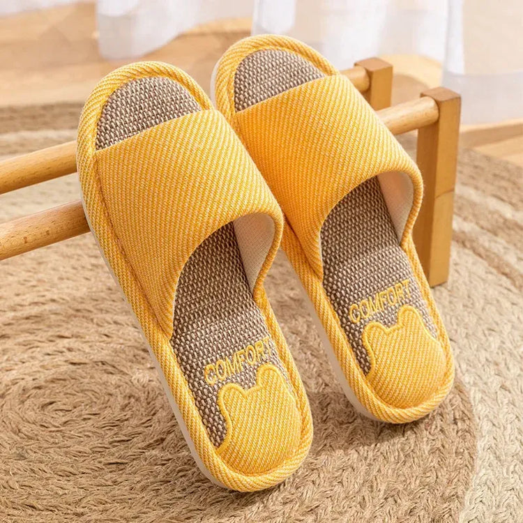 Pantofole in lino per la casa per coppie quattro stagioni Pantofole antiscivolo da pavimento per donna Uomo Camera da letto interna Infradito a punta aperta in lino quattro stagioni