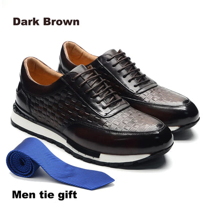 Luxury Autumn Winter Men's Leather Oxford Shoes Plaid Pattern Natural Genuine Leather Lace-up Sneakers Business Casual Shoes