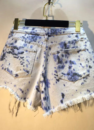 2025 Abiti estivi, Nuovi pantaloncini di jeans con bordo ruvido indossato a vita alta con perforazio