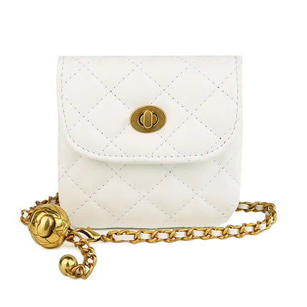 Women's Leather Slanting Belt Bag Detachable Adjustable Chain Strap Shoulder Bag Fashion Wallet Hanging Pouch Belt Bag PlatiNum