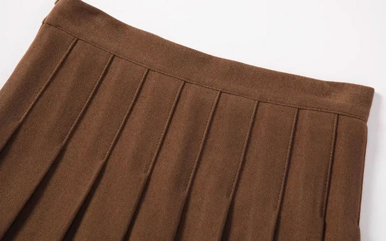 Autumn Winter Woolen Pleated Skirts Women New Korean High Waist Slimming Mini Skirt Ladies Preppy Style Side Zipper A-Line Skirt PlatiNum