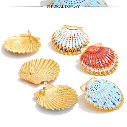 Yhpup Ocean Style Acciaio inossidabile Smalto Y2K Conchiglia in metallo Grandi orecchini a bottone per le donne Gioielli estivi 2026 PVD placcato platinumshop