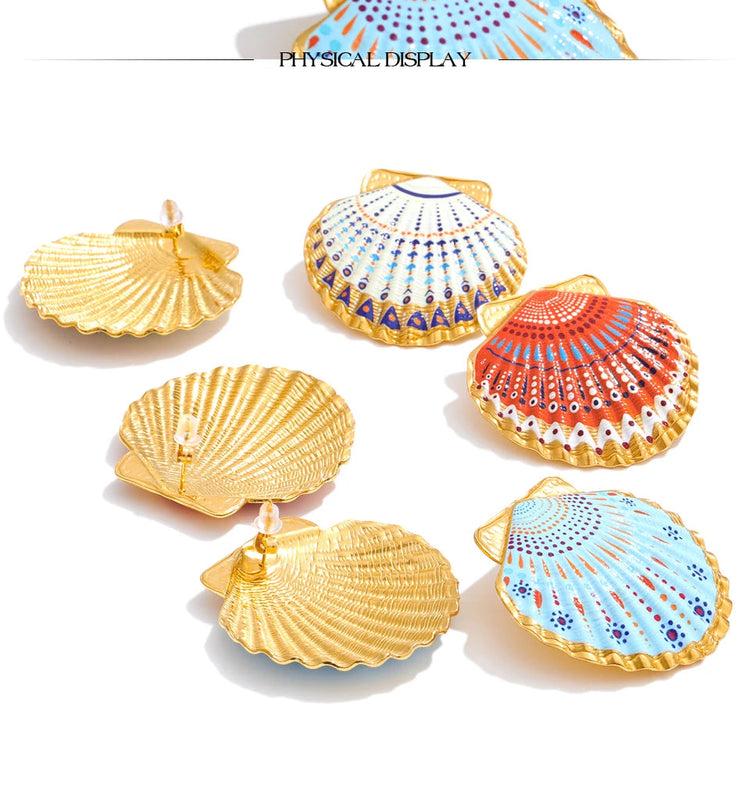 Yhpup Ocean Style Acciaio inossidabile Smalto Y2K Conchiglia in metallo Grandi orecchini a bottone per le donne Gioielli estivi 2026 PVD placcato platinumshop